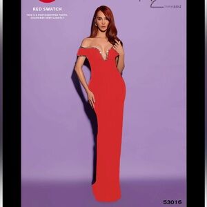 NWT Red Plunging Neckline Off the Shoulder Evening Gown by Tarik Ediz R2G❤️